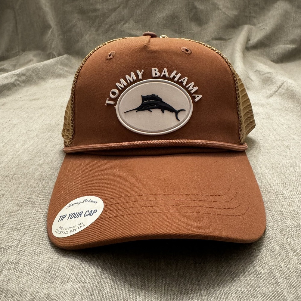 Tommy Bahama Men's Mesh Cap Brown Marlin Logo Island Life Snapback Trucker Beach